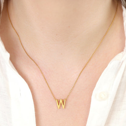 18ct 1 micron gold plated Initial W Necklace PSJCNP - WG - FJewellery