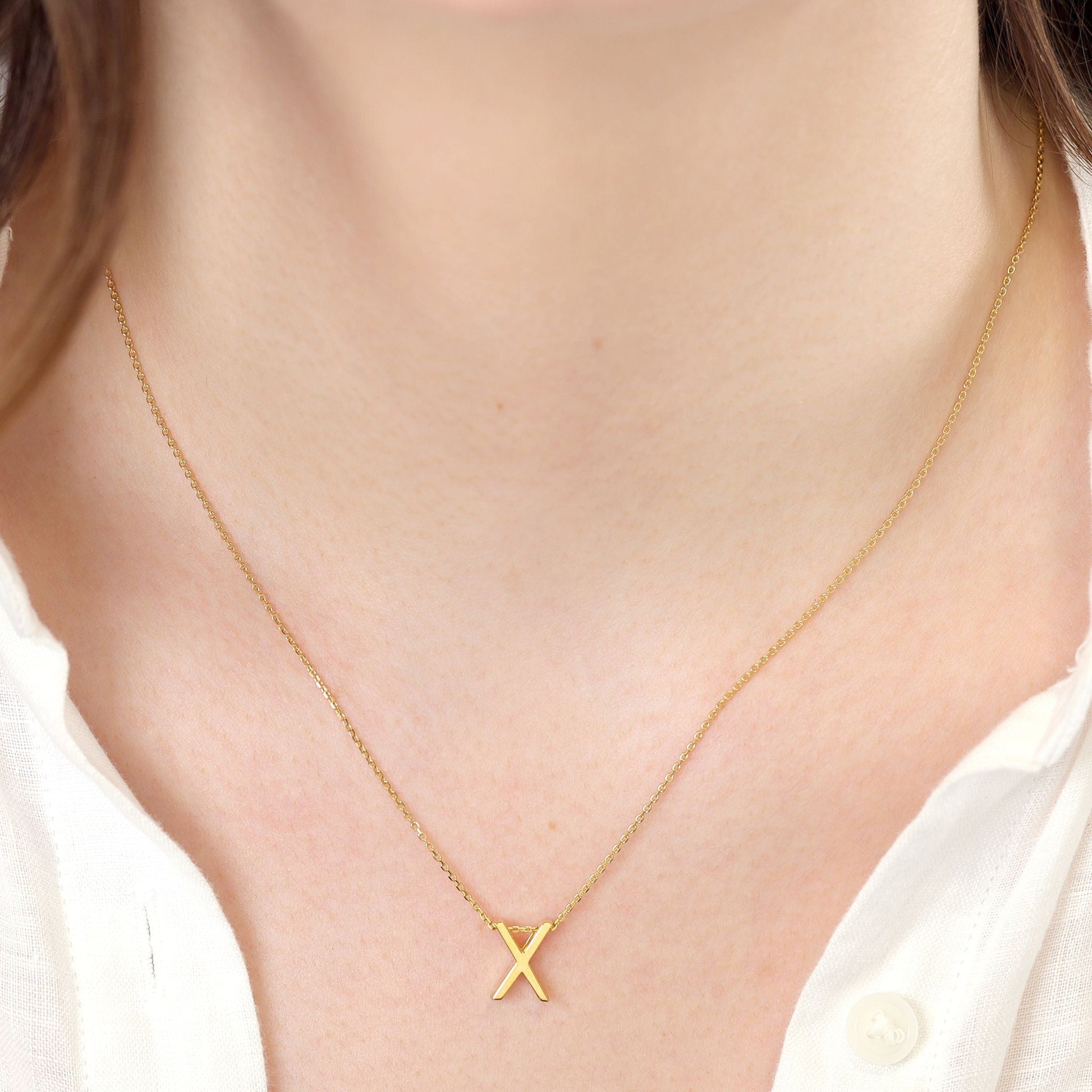 18ct 1 micron gold plated Initial X Necklace PSJCNP - XG - FJewellery
