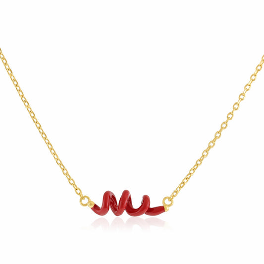 18ct 1 Micron gold plated necklace with Burgandy enamel twist PNK3001B-1 - FJewellery