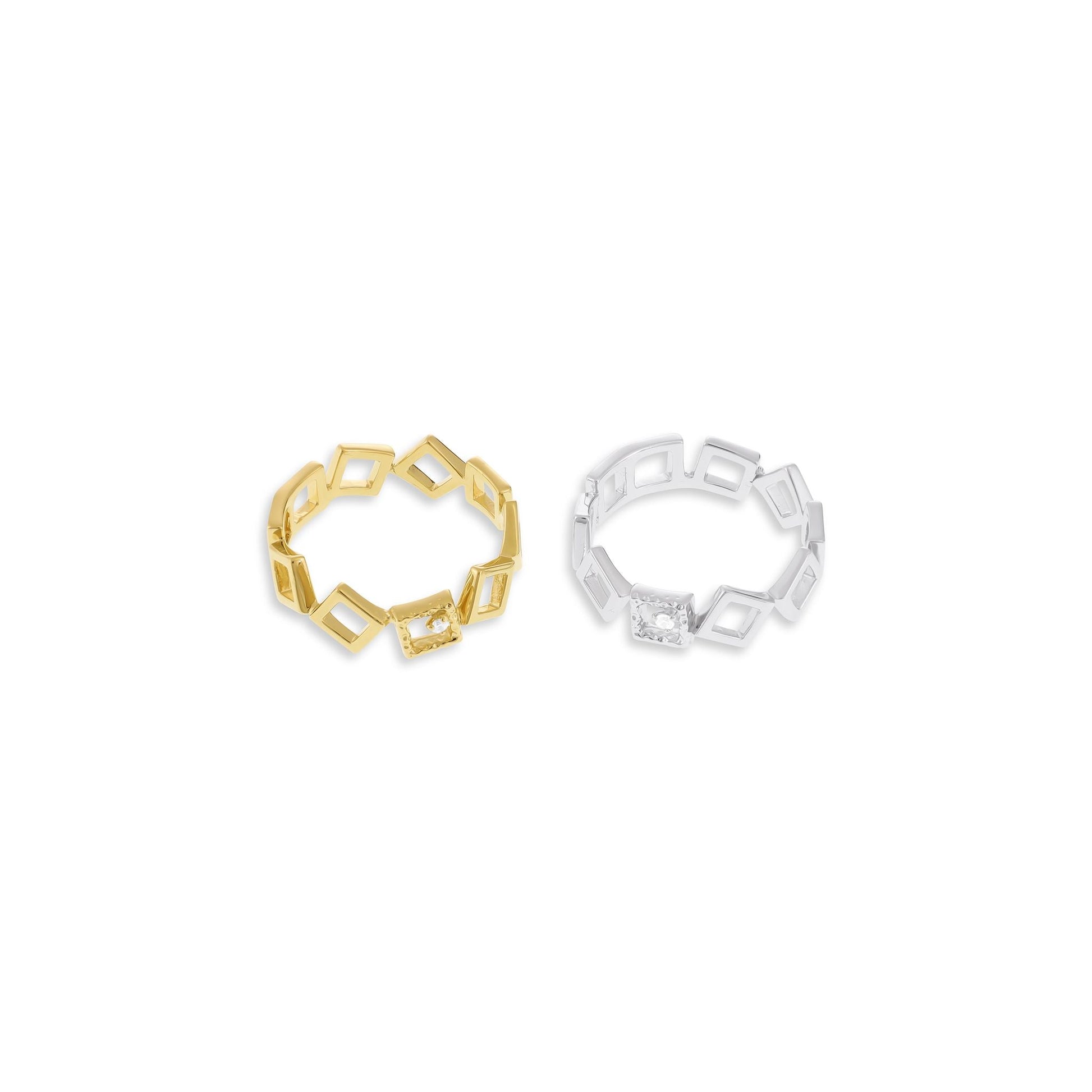 18ct 1 micron gold plated silver cubic zirconia geometric ring PRN3010 - FJewellery