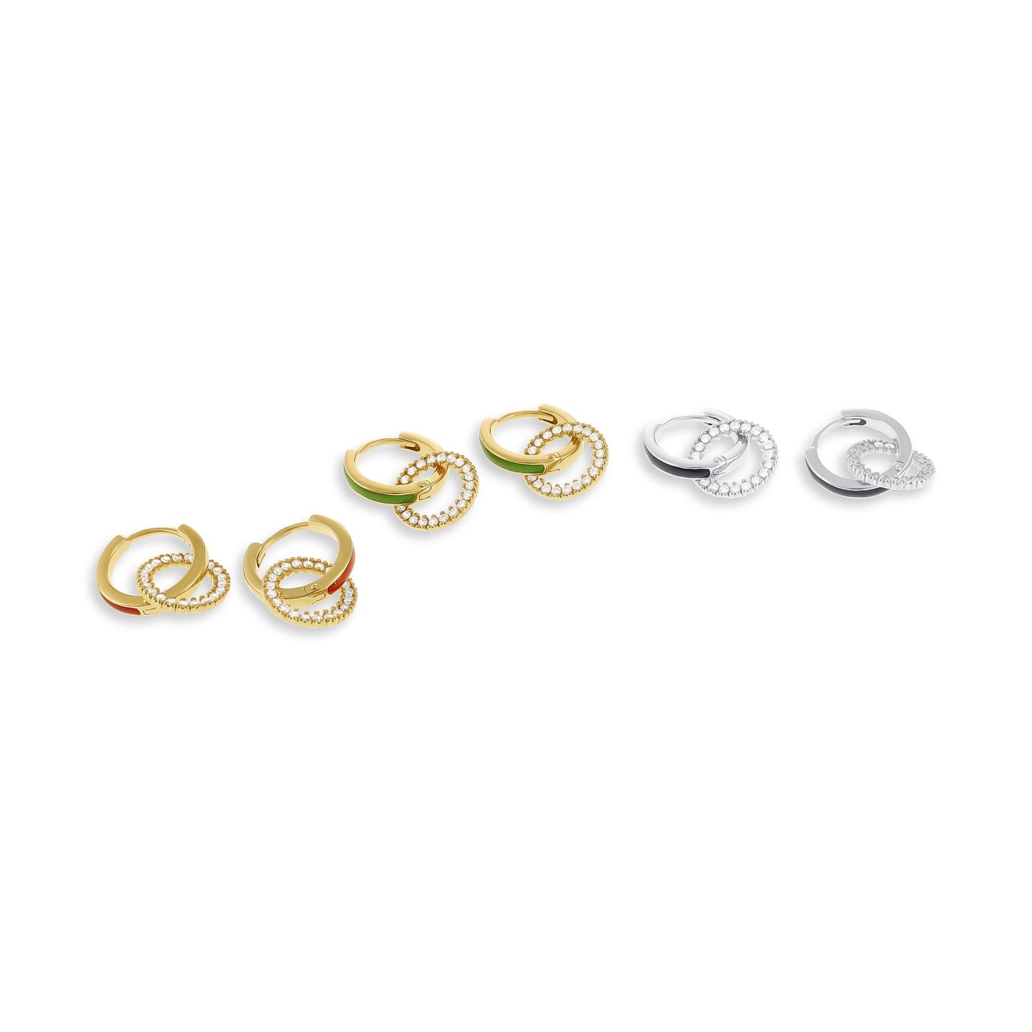 18ct 1 micron gold plated silver Green Enamel hoop Cubic zirconia earrings PER3003G - FJewellery