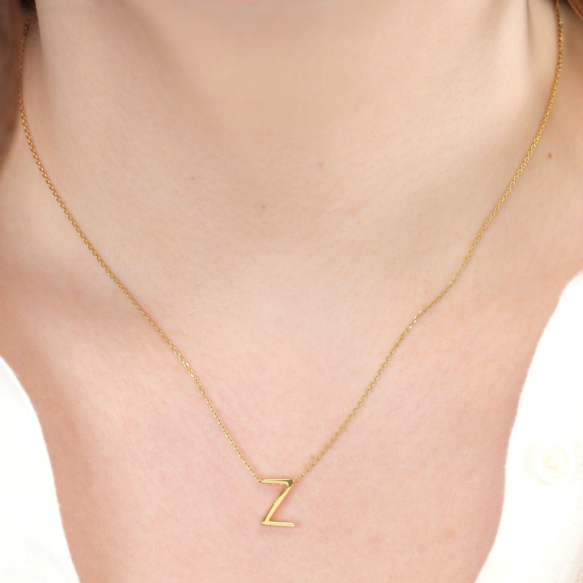 18ct 1 micron gold plated silver initial Z necklace PSJCNP - ZG - FJewellery