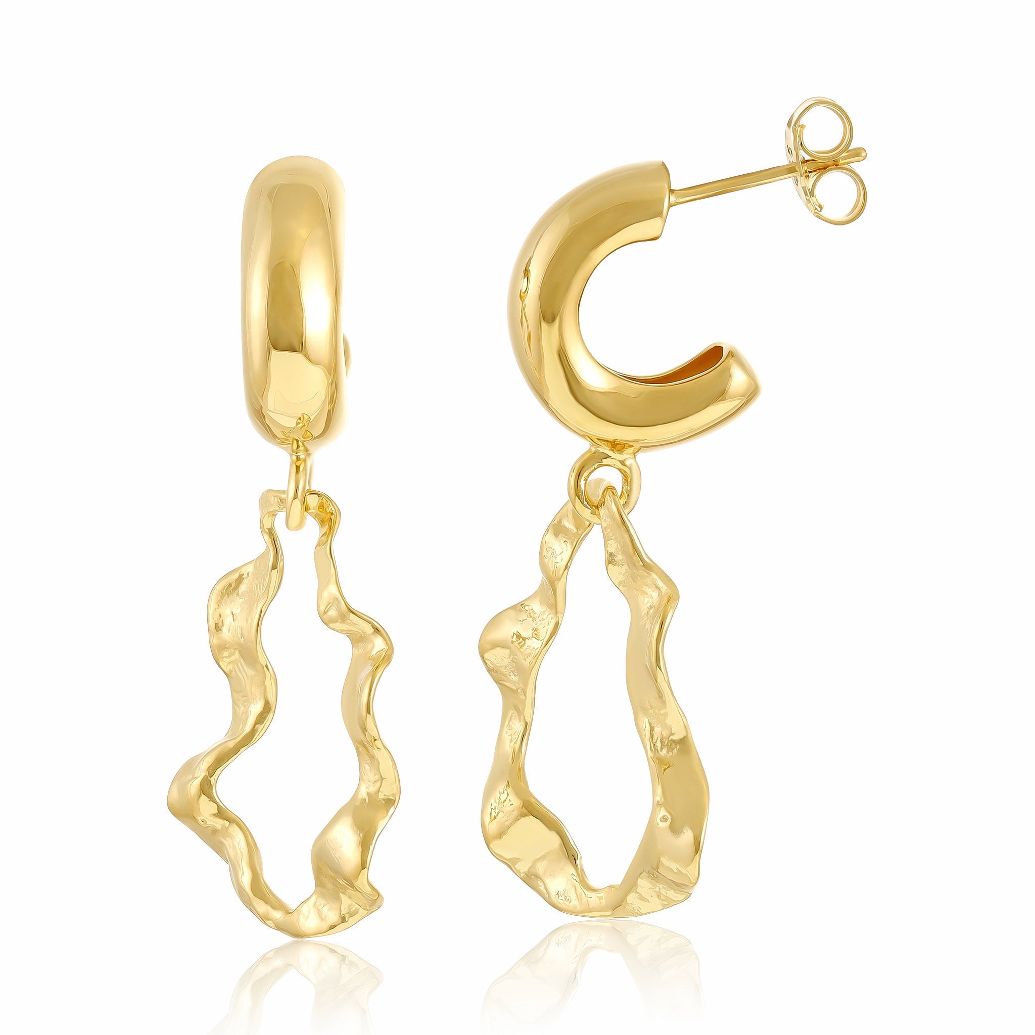 18ct 1 micron gold plated sterling silver earrings with twisted gold drop PER3013 - FJewellery