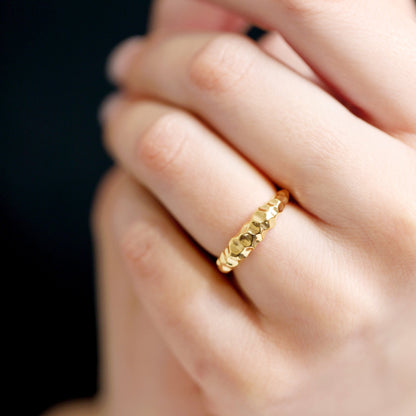 18ct 1 Micron Gold Plated Sterling Silver Half Nugget Ring PRN3009