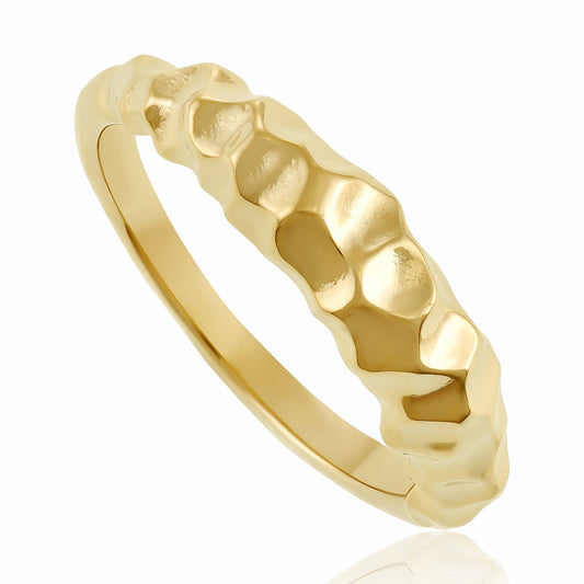 18ct 1 micron gold plated sterling silver half nugget ring PRN3009 - FJewellery