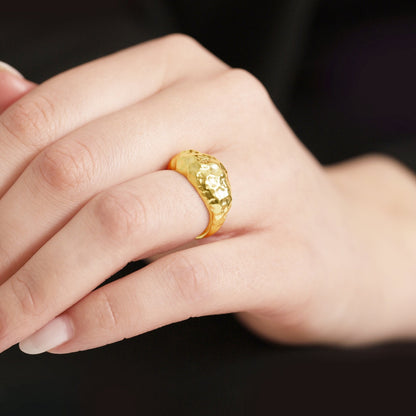 18ct 1 Micron Gold Plated Sterling Silver Large 'nugget' Ring PRN3006