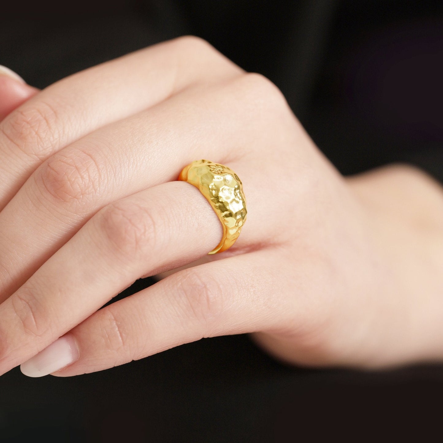 18ct 1 Micron Gold Plated Sterling Silver Large 'nugget' Ring PRN3006