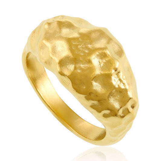 18ct 1 micron gold plated sterling silver large 'nugget' ring PRN3006 - FJewellery