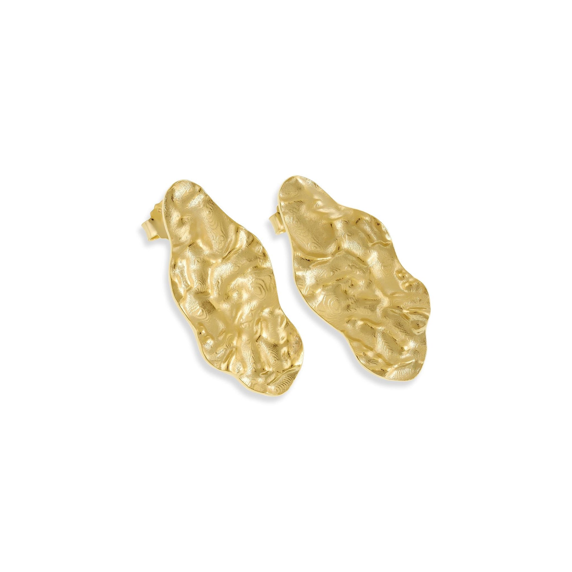 18ct 1 micron gold plated sterling silver long nugget earrings PER3002 - FJewellery