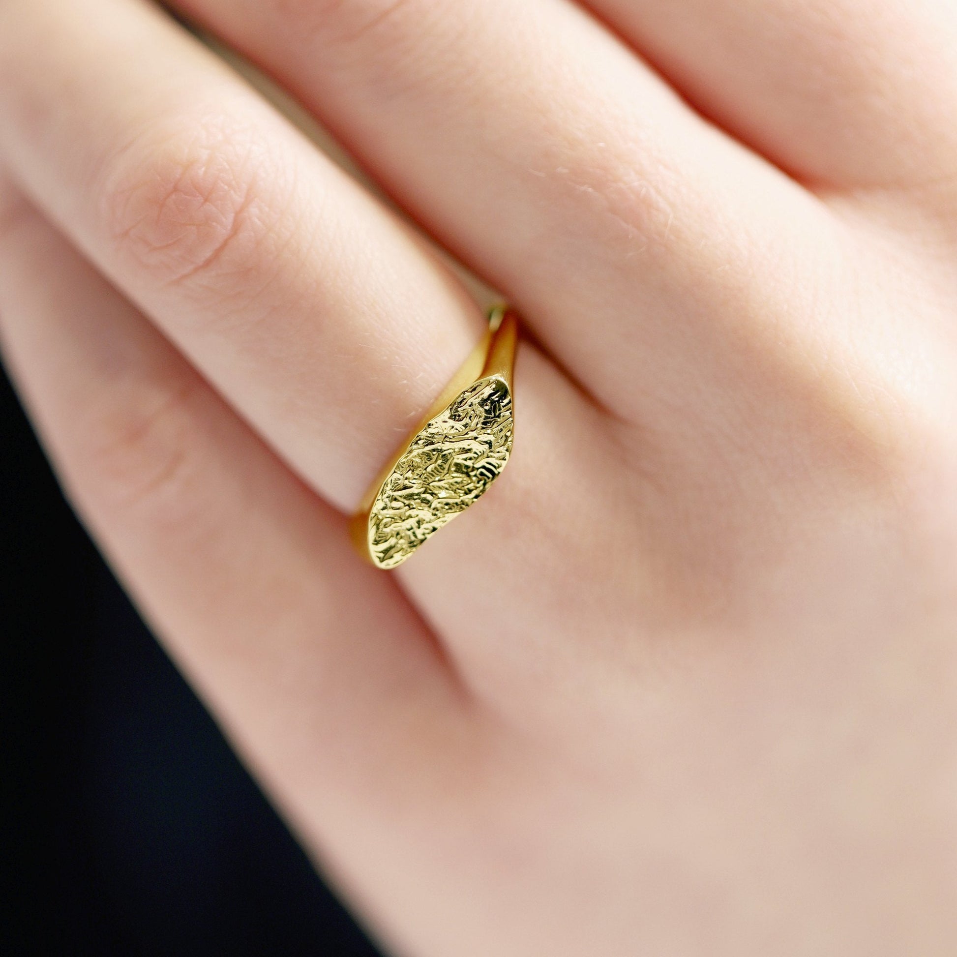 18ct 1 micron gold plated sterling silver nugget ring PRN3004 - FJewellery