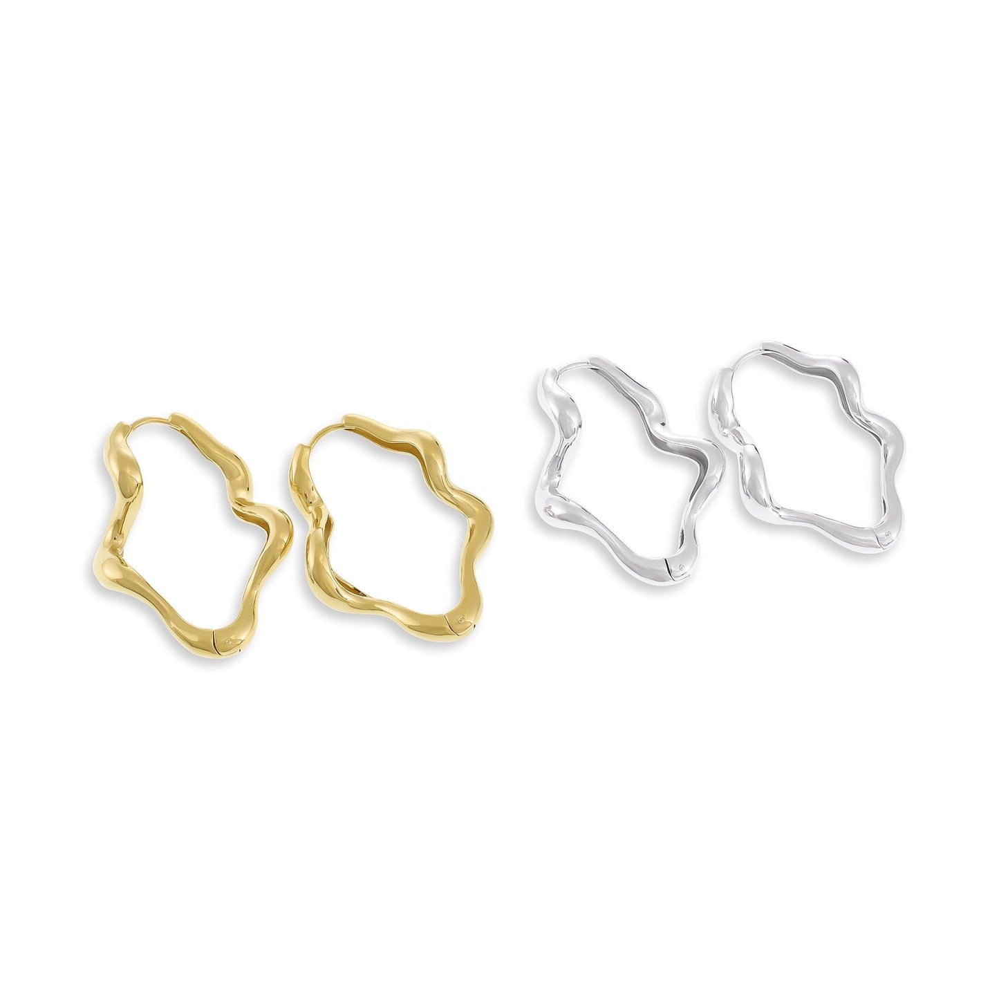 18ct 1 micron gold plated sterling silver wavy hoop earrings PER3011 - FJewellery