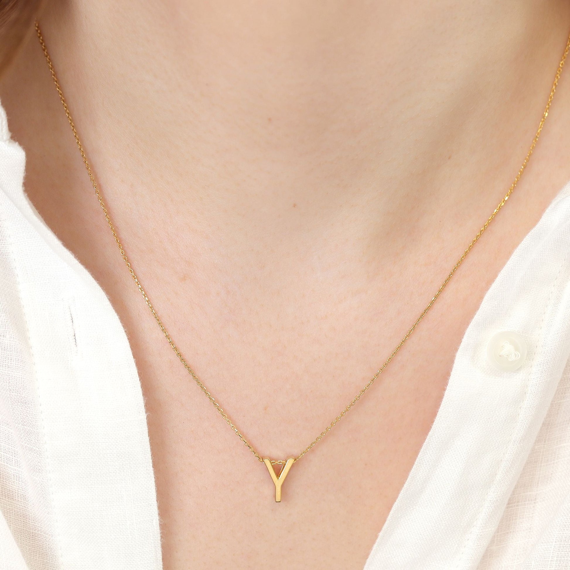 18ct 1 micron silver Initial Y Necklace PSJCNP - YG - FJewellery