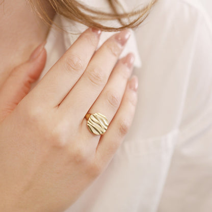 18ct 3 Microns Gold Plated 925 Sterling Silver Signet Ring PRN2003