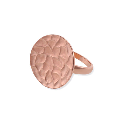18ct 3 Microns Rose Gold 925 Sterling Silver Hammered Disc Ring PRN2002