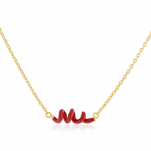 18ct Gold 1 Micron Plated Necklace With Red Enamel Twist - FJewellery