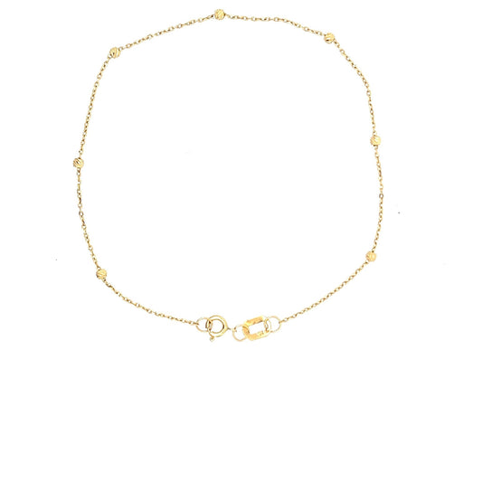 18ct Gold Fine Chain Bracelet with Textured Bead Details - FJewellery