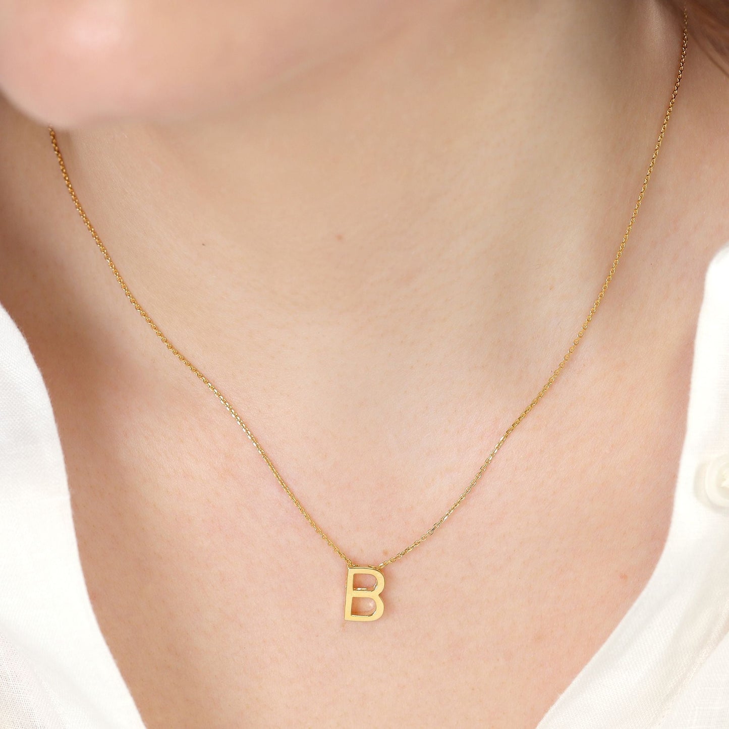 18ct Gold plated 1 micron silver Initial B Necklace PSJCNP - BG - FJewellery