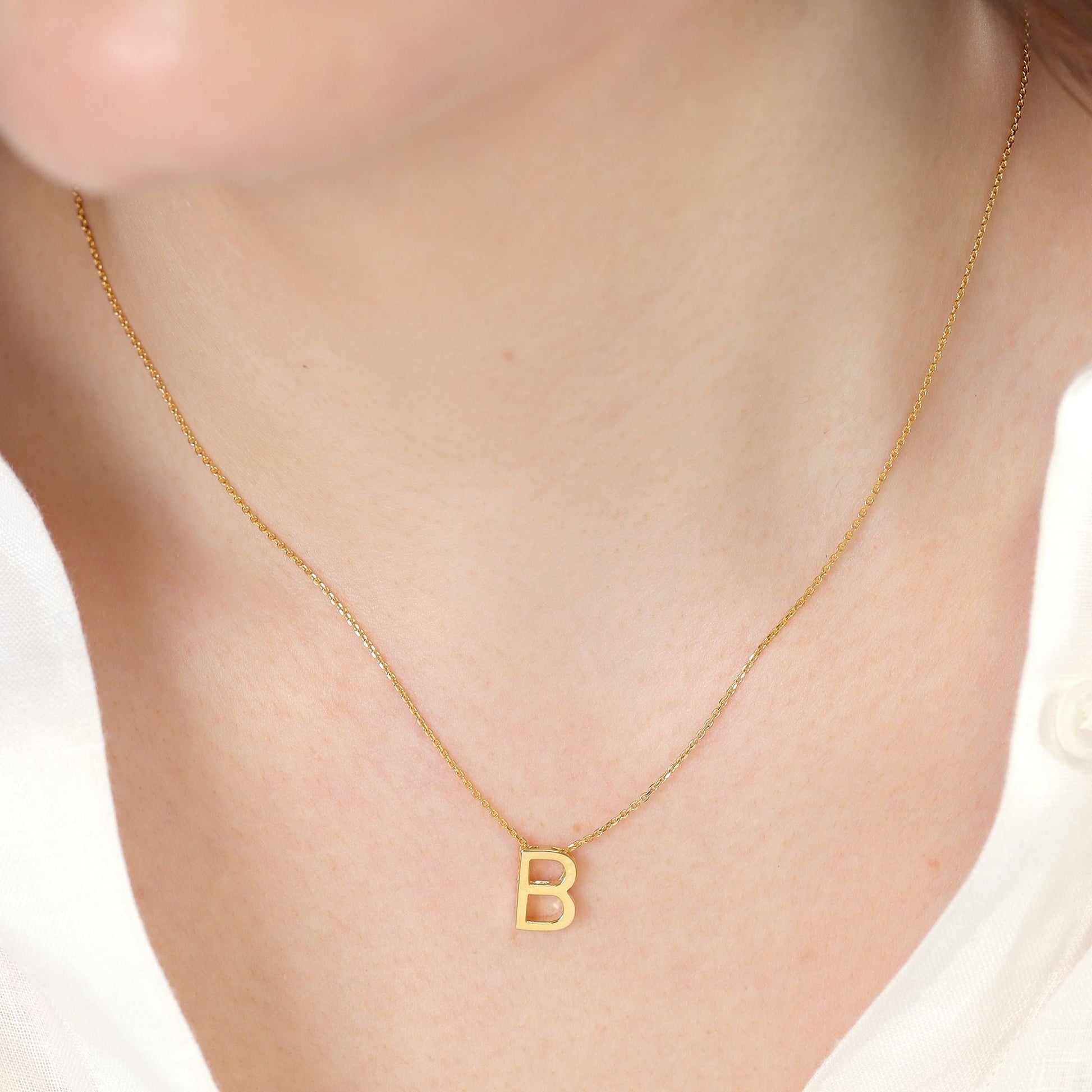 18ct Gold plated 1 micron silver Initial B Necklace PSJCNP - BG - FJewellery