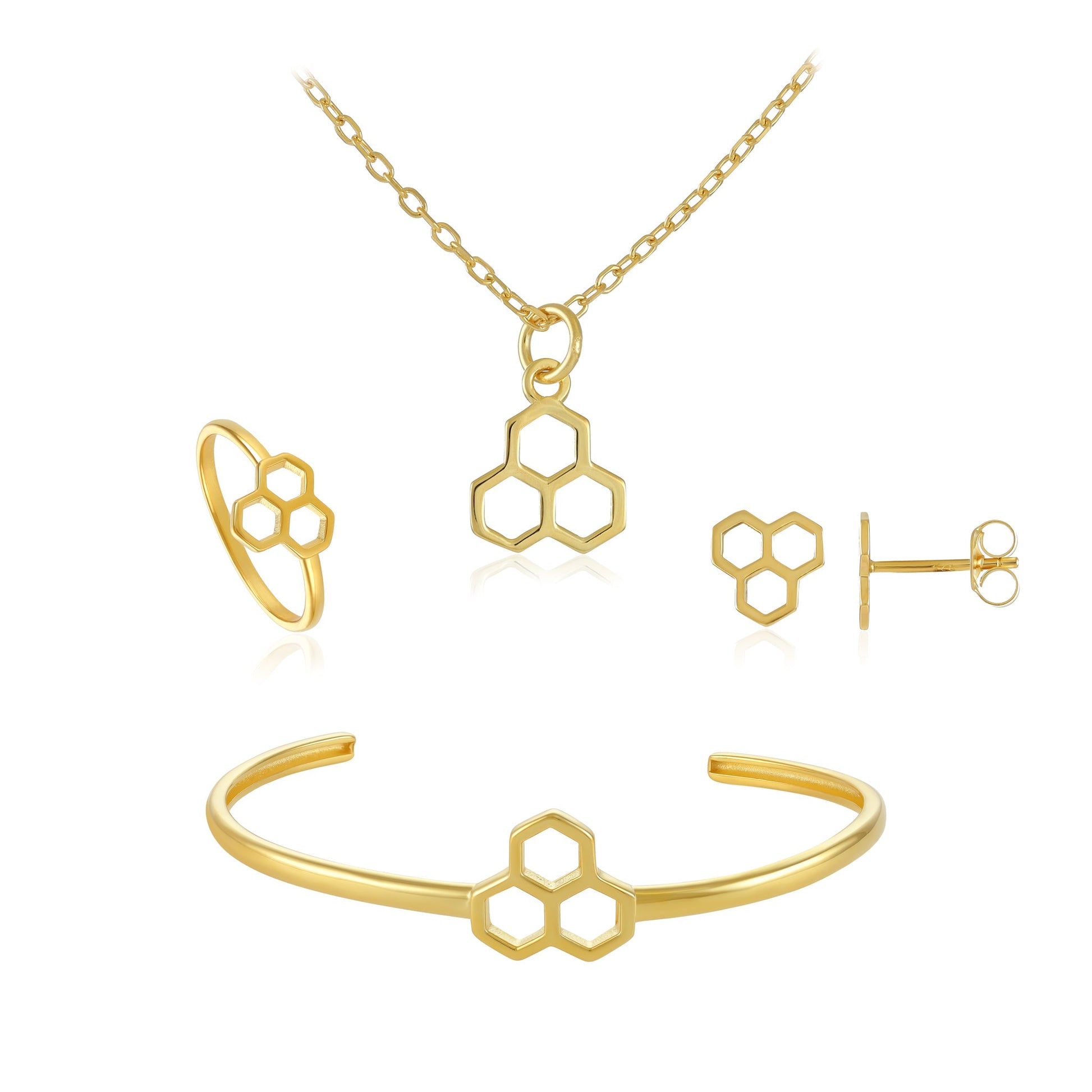 18ct gold plated silver honeycomb jewellery set - FJewellery