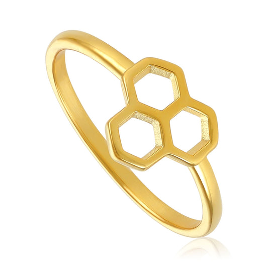 18ct gold plated silver honeycomb ring PRN7001 - FJewellery