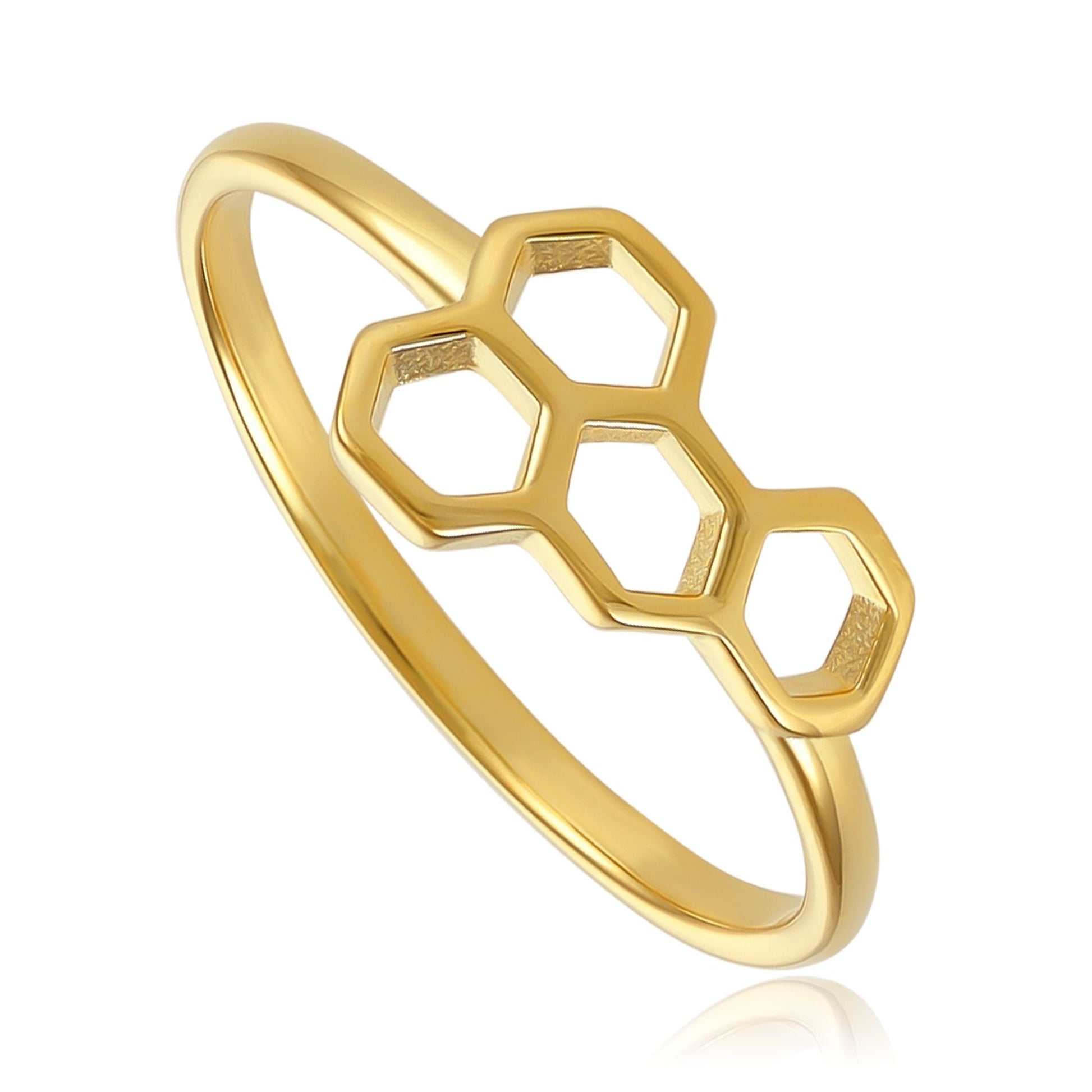 18ct gold plated silver honeycomb ring PRN7002 - FJewellery