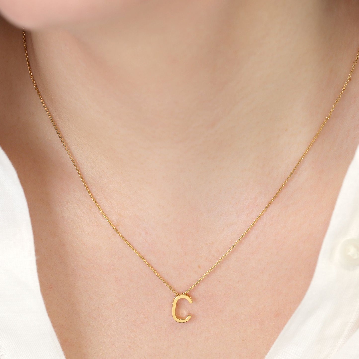 18ct Gold plated silver Initial C Necklace PSJCNP - CG - FJewellery