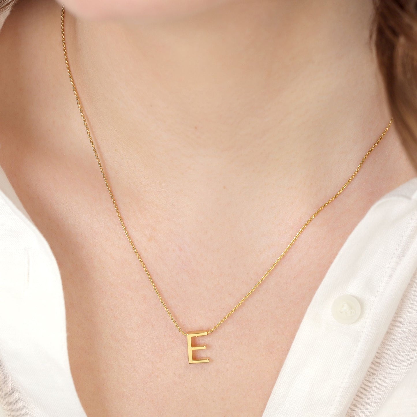 18ct Gold plated silver Initial E Necklace PSJCNP - EG - FJewellery