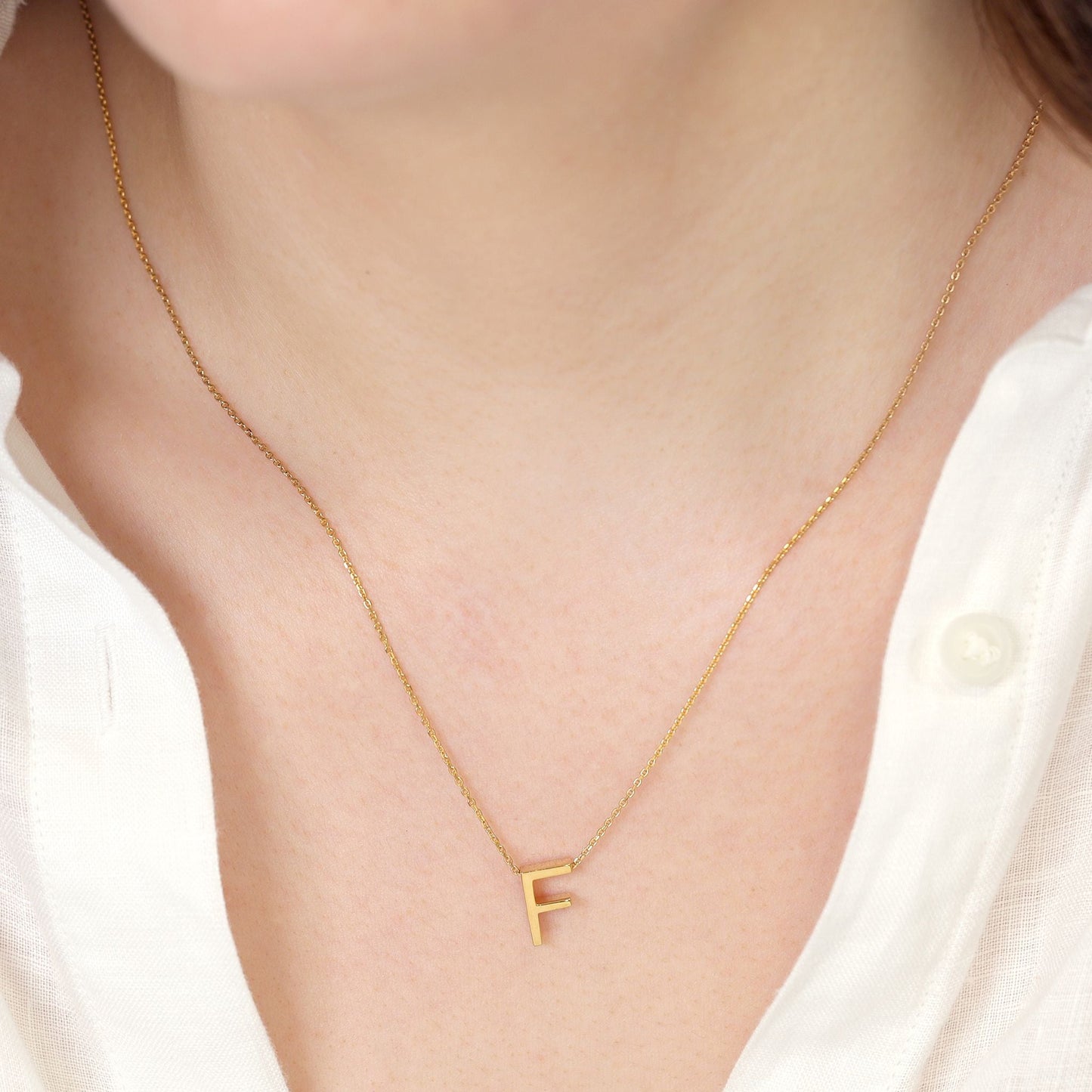 18ct gold plated silver Initial F Necklace PSJCNP - FG - FJewellery