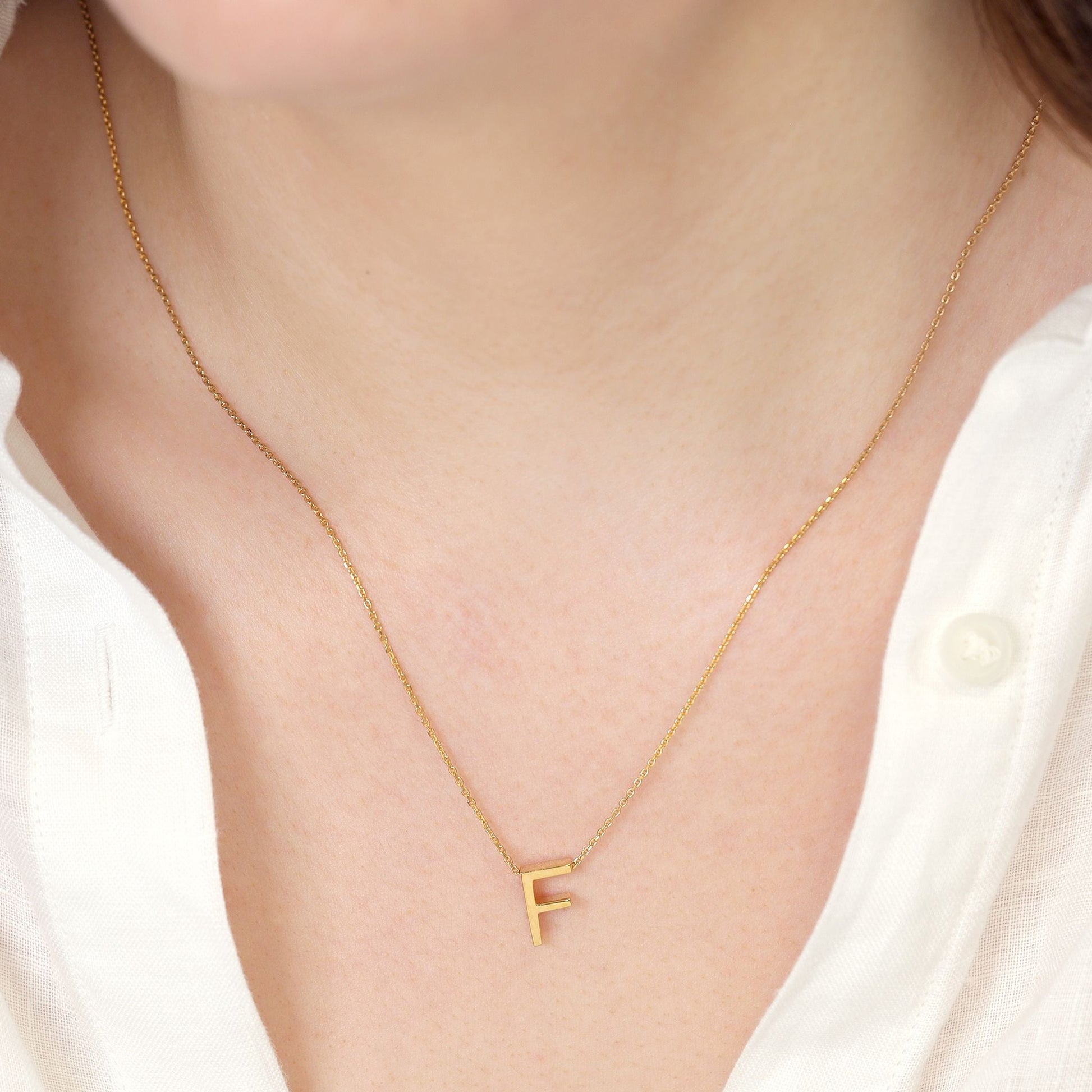 18ct gold plated silver Initial F Necklace PSJCNP - FG - FJewellery
