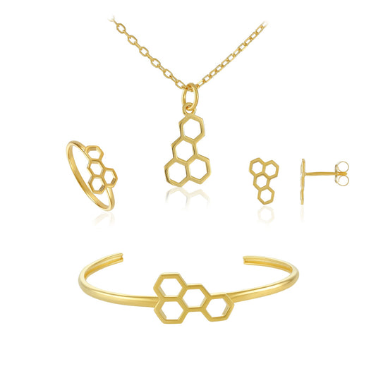 18ct gold plated silver large honeycomb jewellery set - FJewellery