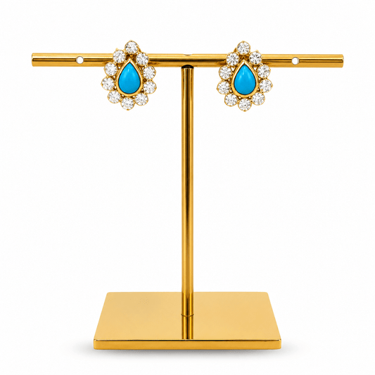 18ct Gold Turquoise Teardrop Cluster Earrings - FJewellery