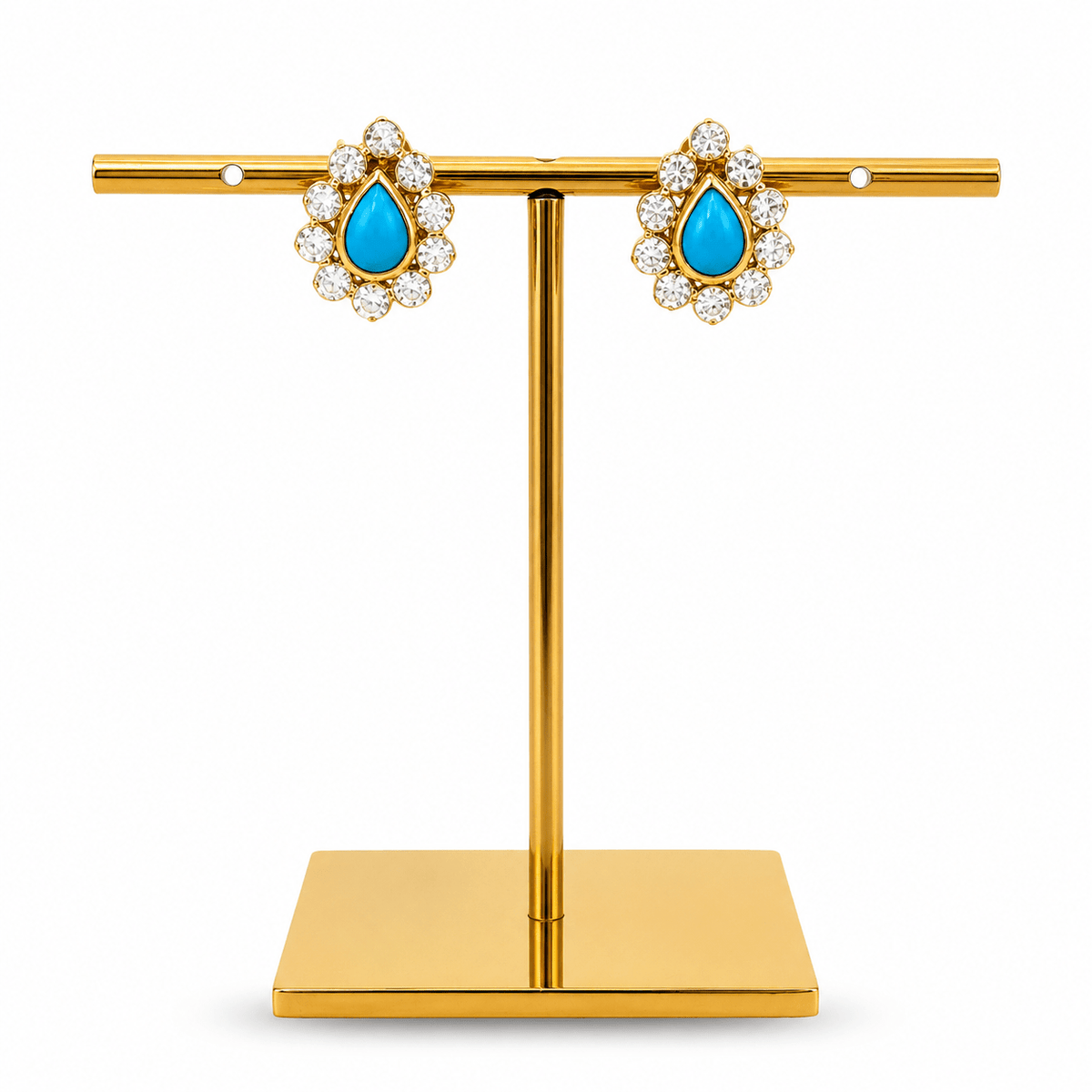 18ct Gold Turquoise Teardrop Cluster Earrings - FJewellery