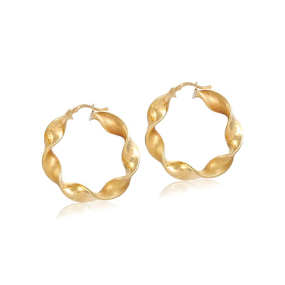 18ct Gold Twisted Ribbon Drop Earrings - FJewellery