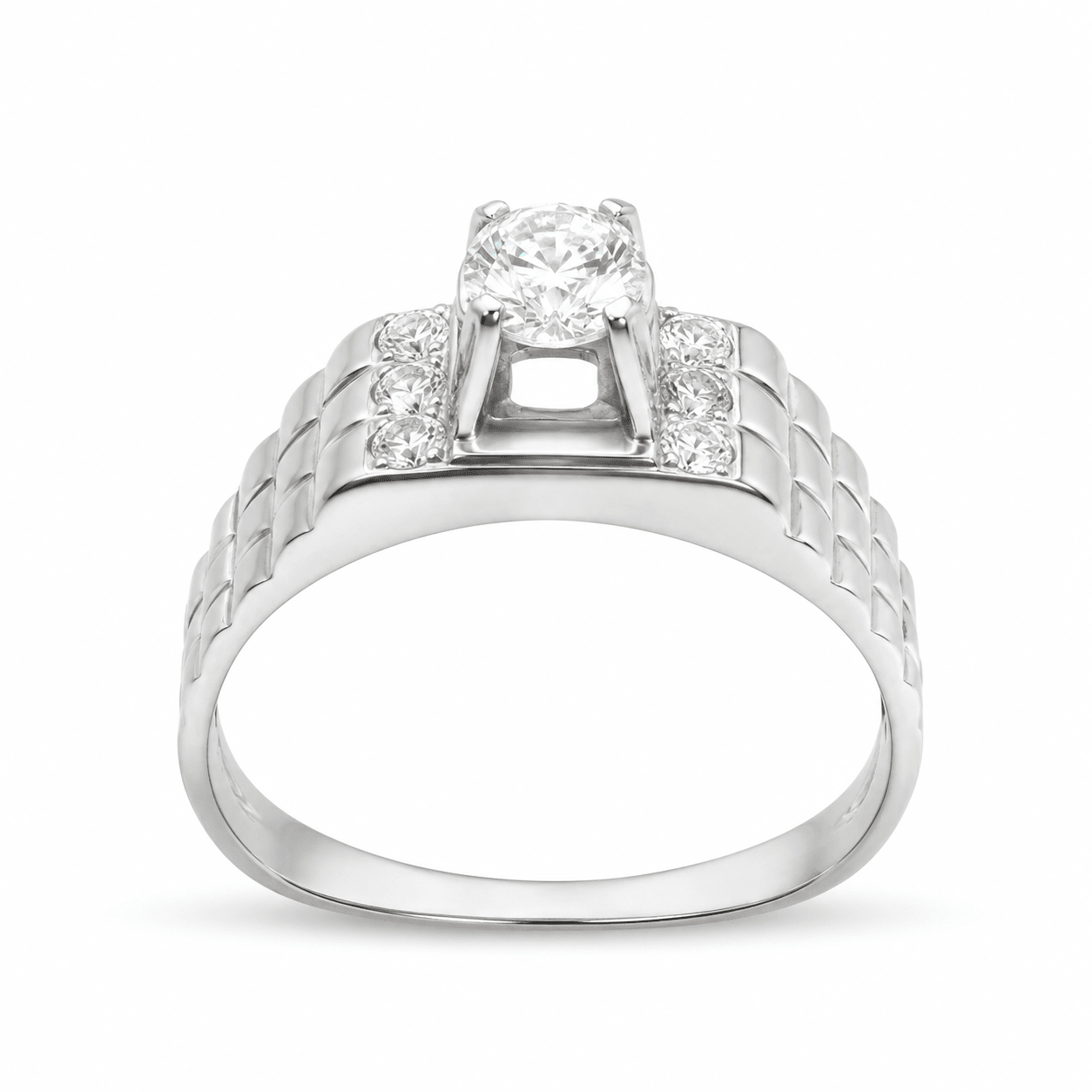18ct Gold White-Toned Cluster Ring with Clear Stones - FJewellery