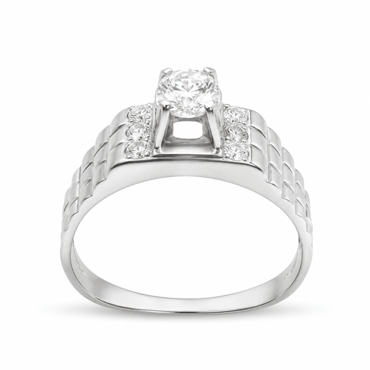 18ct Gold White-Toned Cluster Ring with Clear Stones - FJewellery