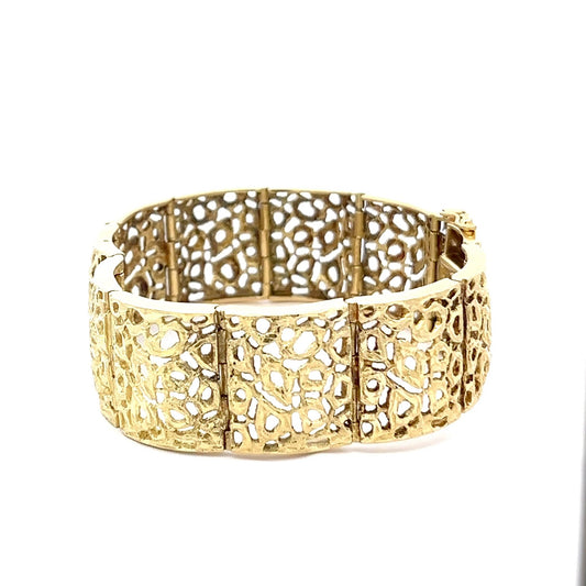 18ct Gold Wide Openwork Panel Bracelet - FJewellery
