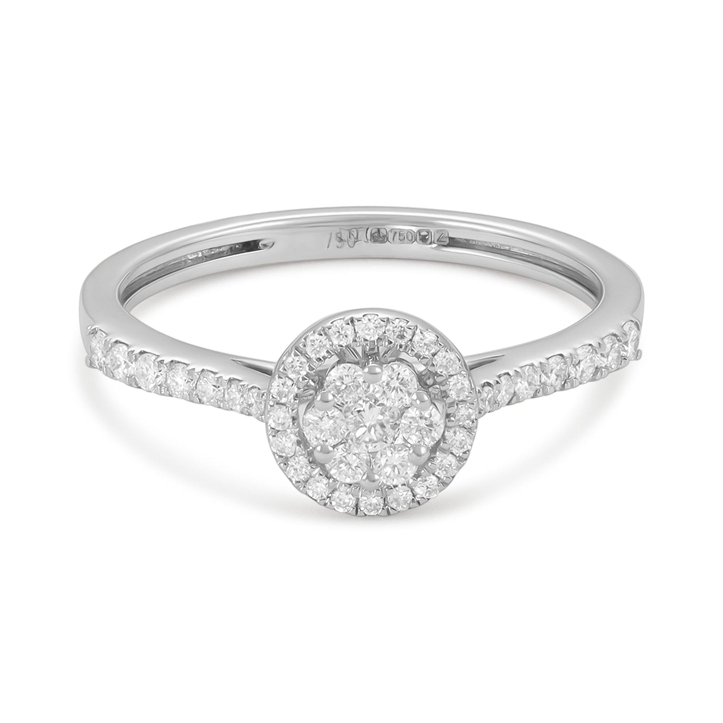18ct Round Diamond Halo Engagement Ring - FJewellery