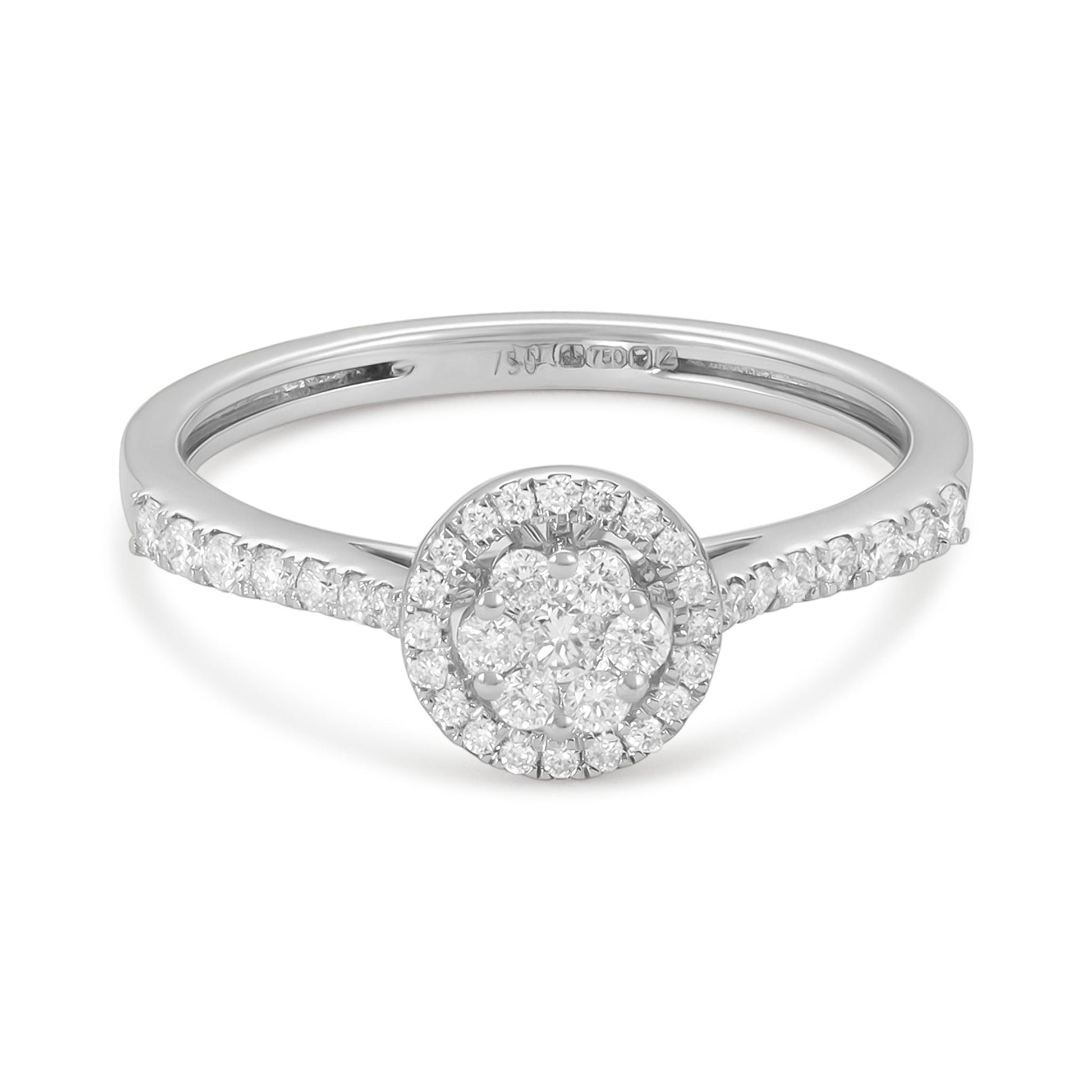 18ct Round Diamond Halo Engagement Ring - FJewellery