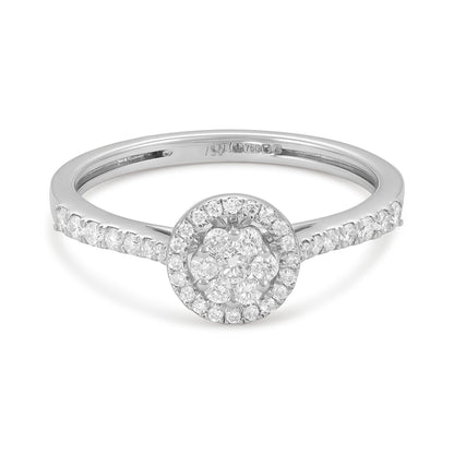 18ct Round Diamond Halo Engagement Ring - FJewellery