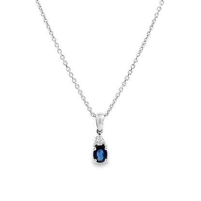 18ct sapphire diamond pre - loved pendant with chain 10000030 - FJewellery