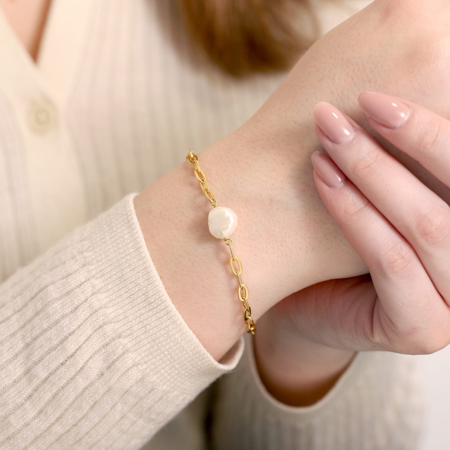 18ct Solid 1 Micron Gold Pated Pearl Bracelet PBR3001 - FJewellery