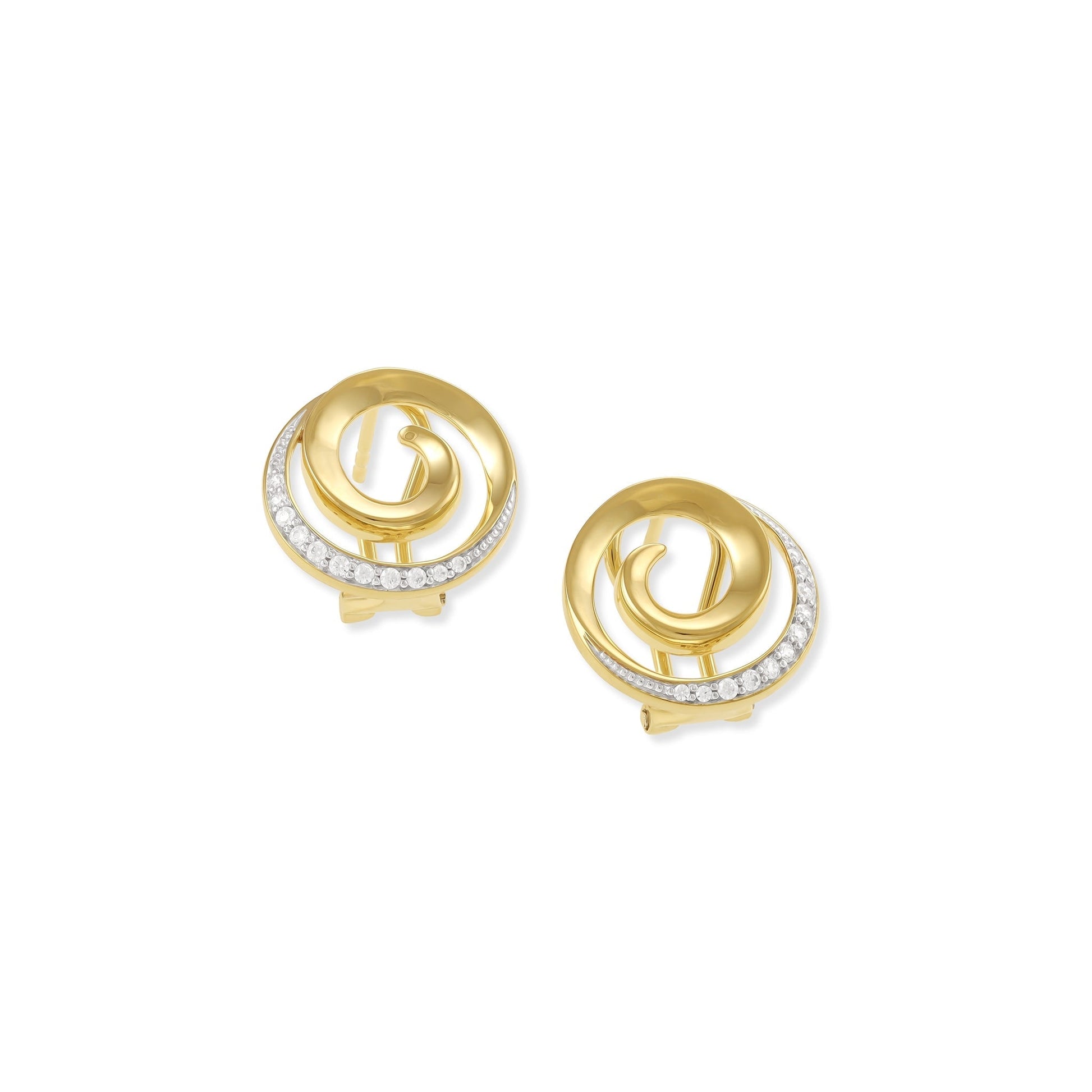 18ct Solid 1 Micron Gold Plated Cubic Zirconia Silver Swirl Earrings PER2004 - FJewellery