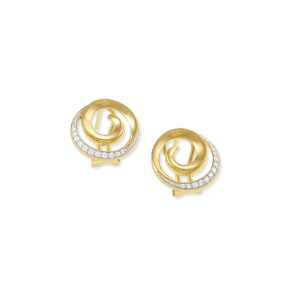 18ct Solid 1 Micron Gold Plated Cubic Zirconia Silver Swirl Earrings PER2004 - FJewellery