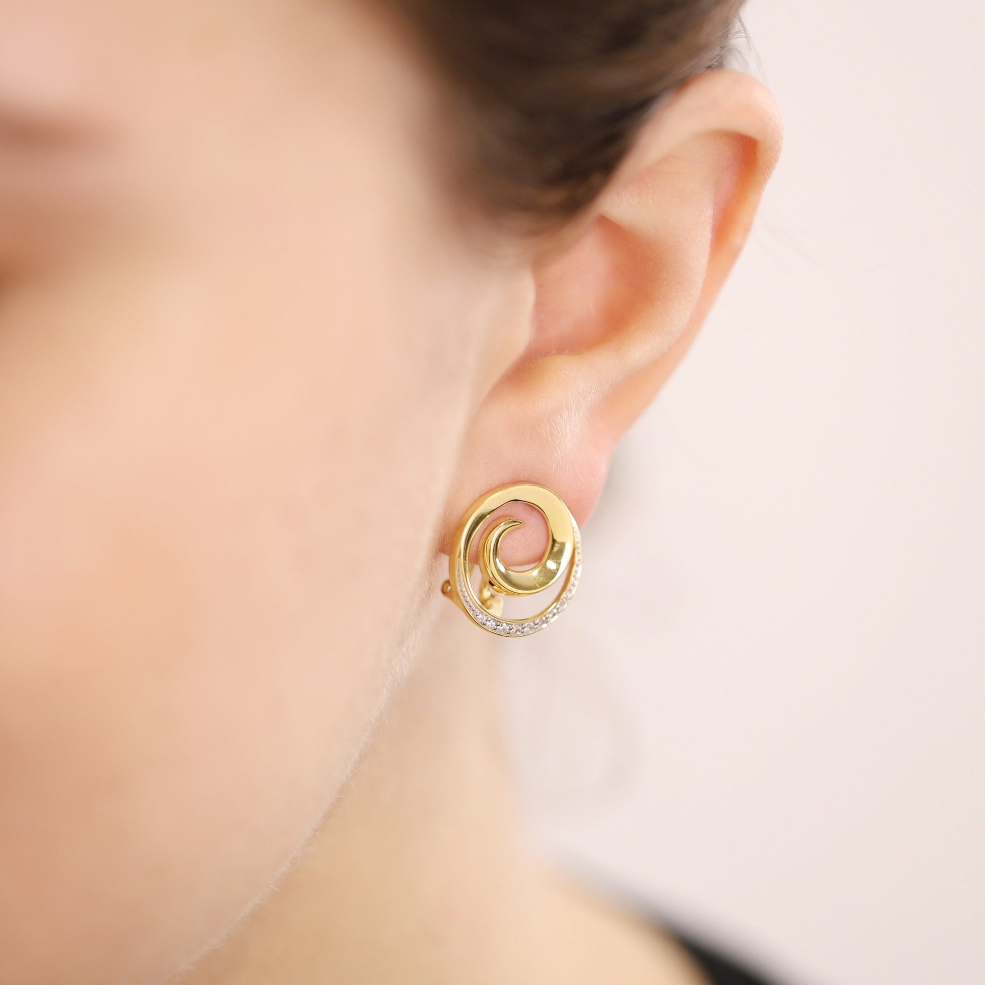 18ct Solid 1 Micron Gold Plated Cubic Zirconia Silver Swirl Earrings PER2004 - FJewellery
