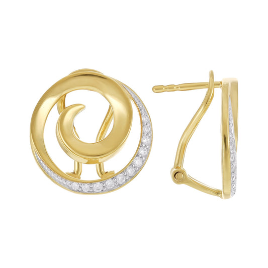 18ct Solid 1 Micron Gold Plated Cubic Zirconia Silver Swirl Earrings PER2004 - FJewellery