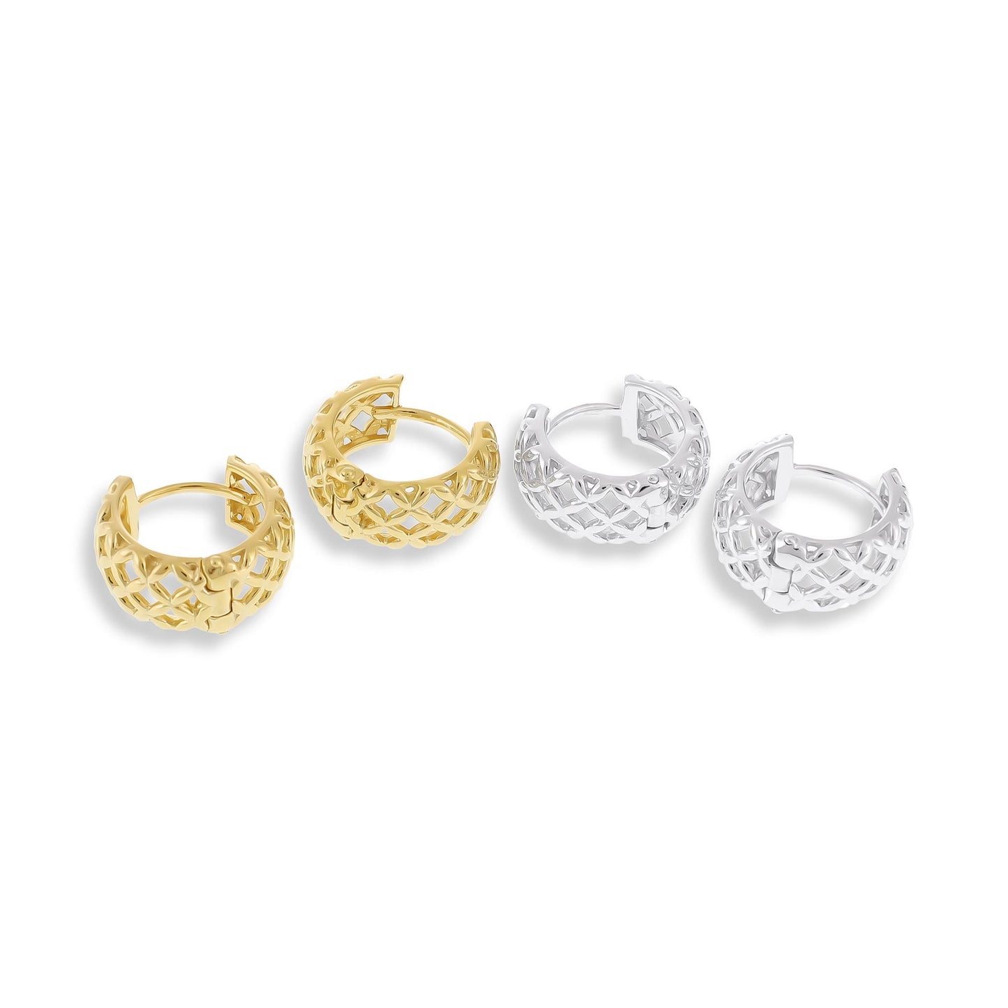 18ct Solid 1 Micron Gold Plated Lattice Effect Earrings PER3012 - FJewellery