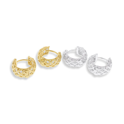 18ct Solid 1 Micron Gold Plated Lattice Effect Earrings PER3012 - FJewellery