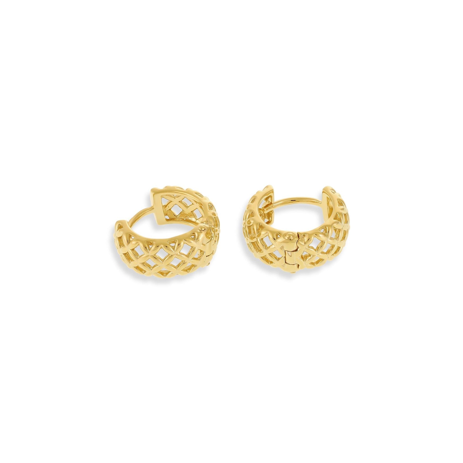18ct Solid 1 Micron Gold Plated Lattice Effect Earrings PER3012 - FJewellery