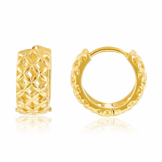 18ct Solid 1 Micron Gold Plated Lattice Effect Earrings PER3012 - FJewellery