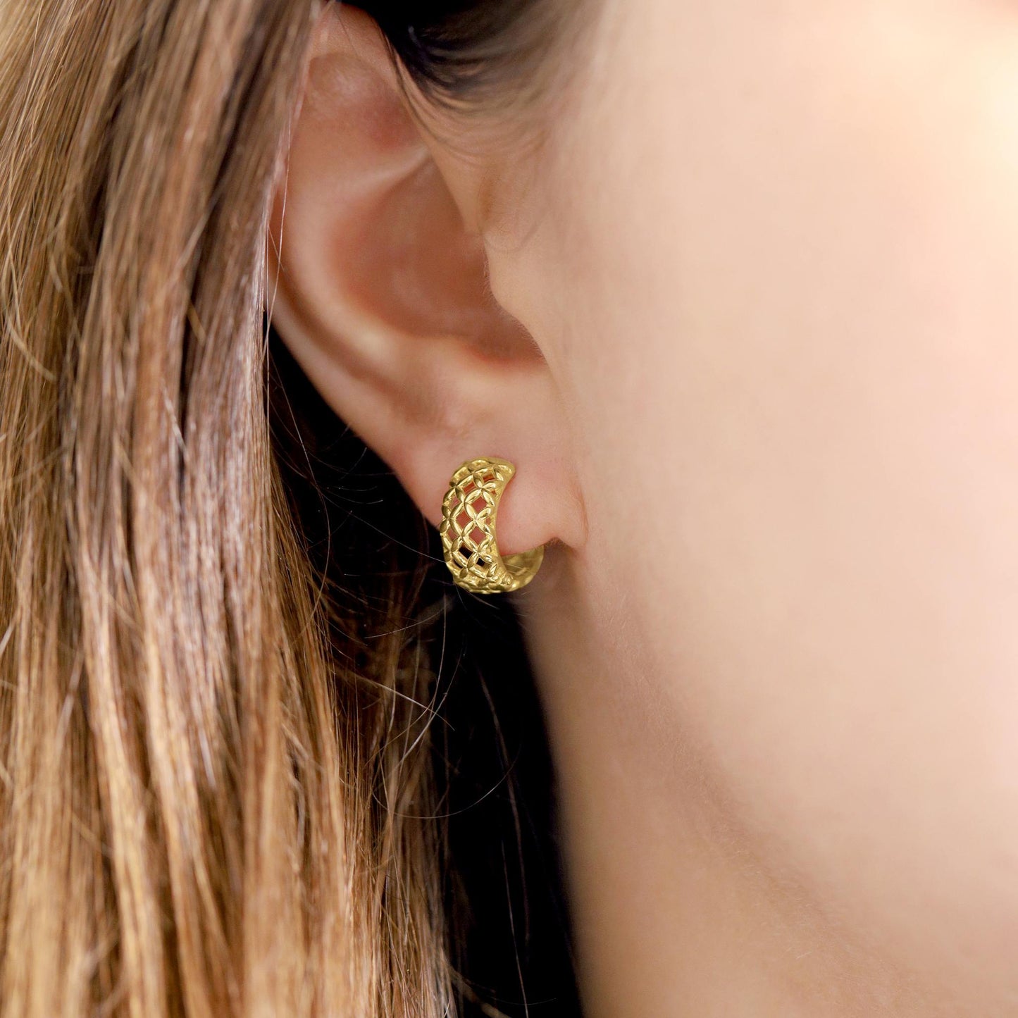 18ct Solid 1 Micron Gold Plated Lattice Effect Earrings PER3012 - FJewellery